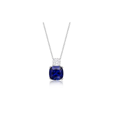 Cushion-Cut Sapphire & Diamond Pendant Necklace