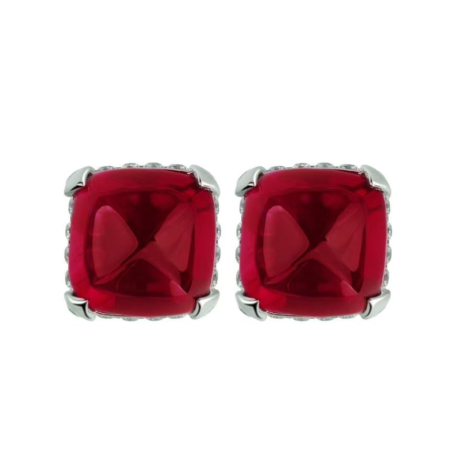 18K Sugarloaf Ruby Stud Earrings