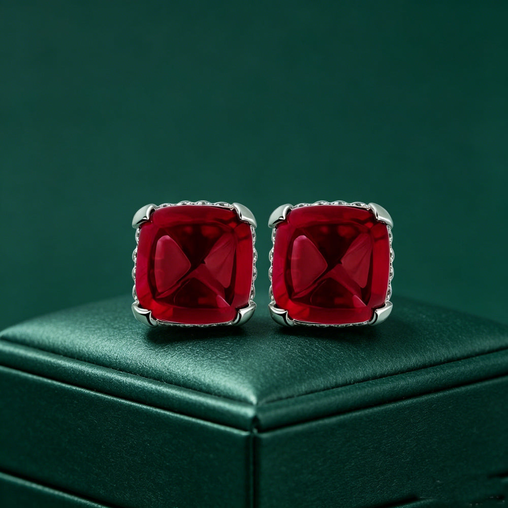 18K Sugarloaf Ruby Stud Earrings